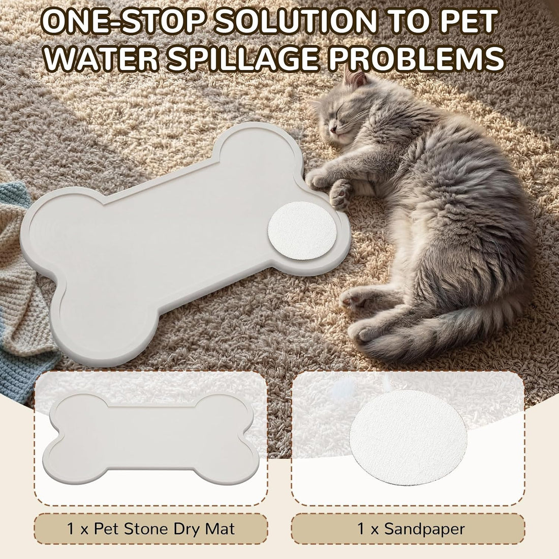 Stone Dry Mat for Pets, 16" x 10" Diatomaceous Earth Pet Feeding Mat