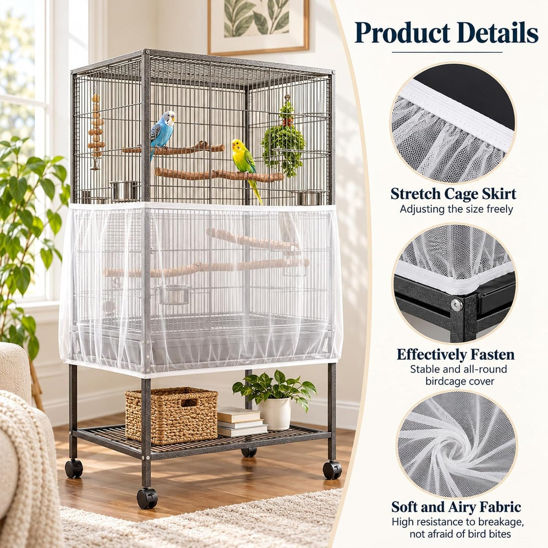 Universal Bird Cage Seed Catcher, Adjustable Bird Cage Cover 90-118''