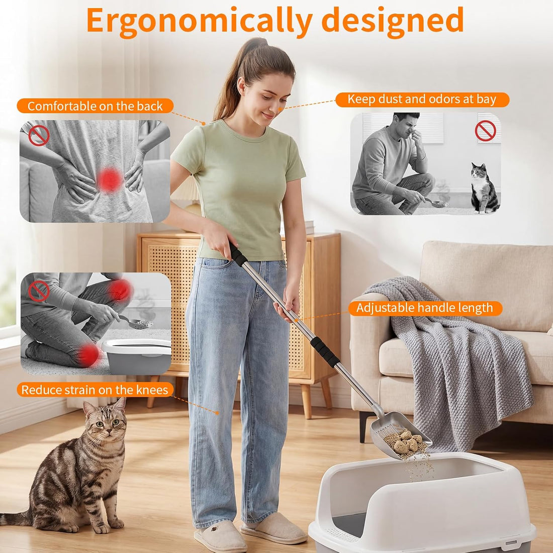 Yangbaga Metal Cat Litter Scoop:Detachable Long Handle Litter Scooper