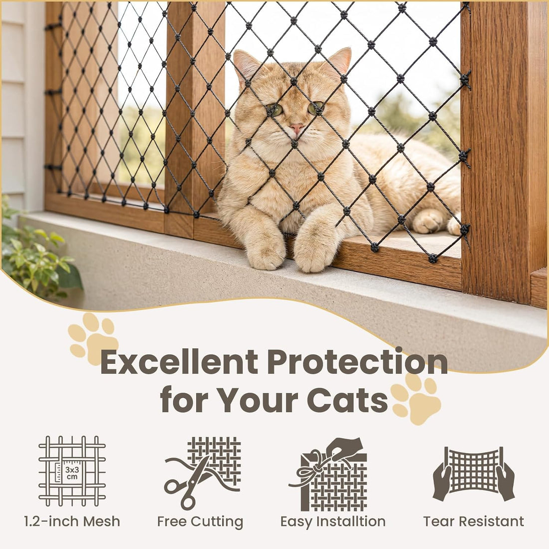 Cat Netting Balcony, 10 x 13 ft Steel Wire Reinforced Mesh for Pets