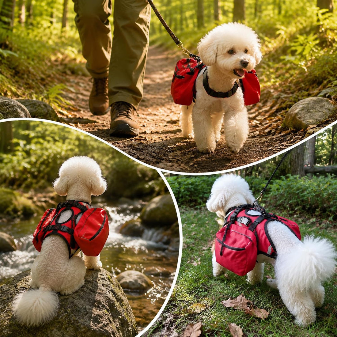 Dog Hiking Backpack, Dog Harness with Pockets Lightweight 2 in 1