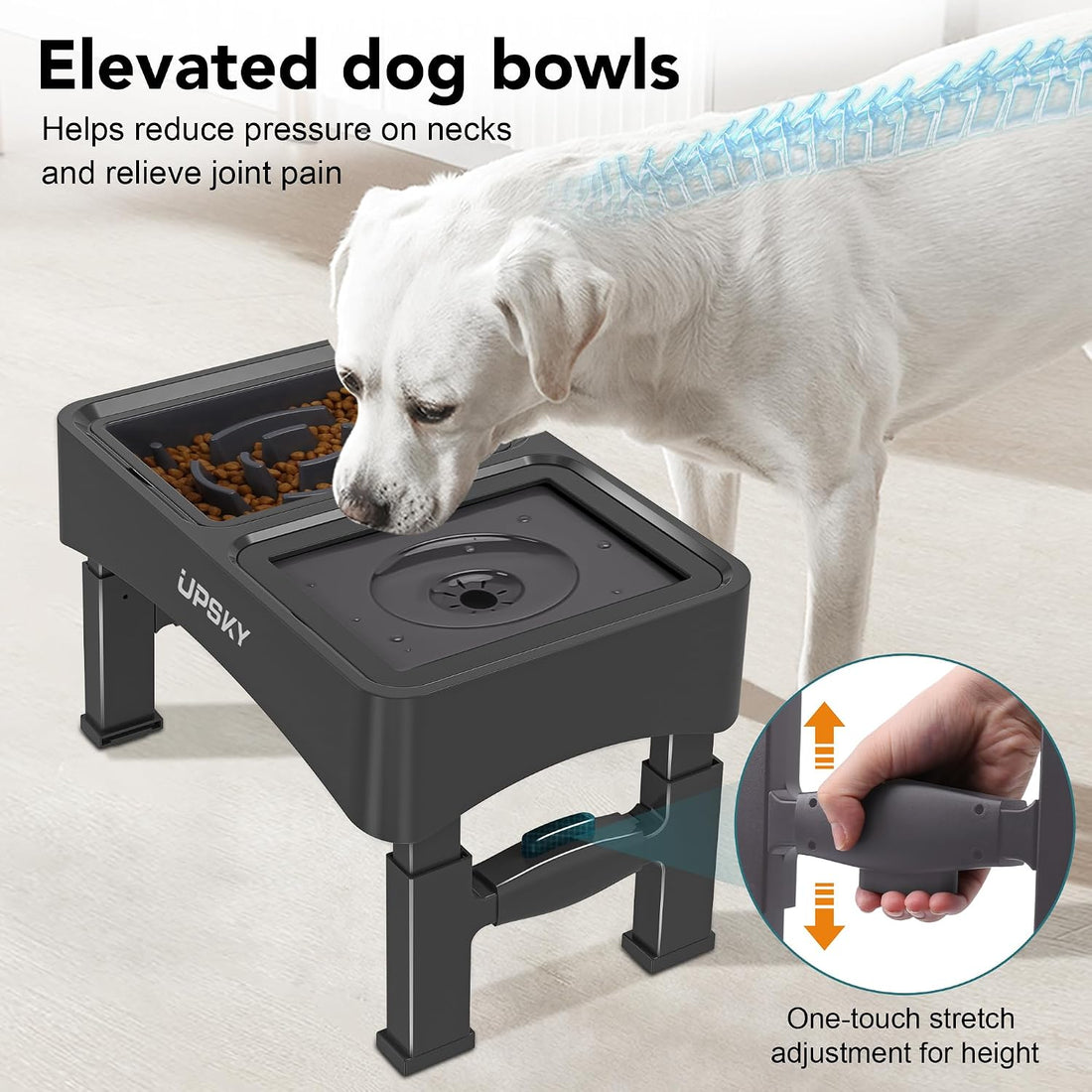 UPSKY 2-in-1 Elevated Dog Bowls Set with 4 Height Adjustable Stand