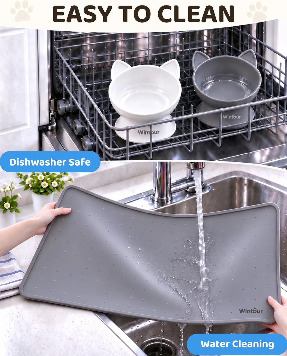 WinTour 2 Pack Elevated Cat Bowls with Food Mat