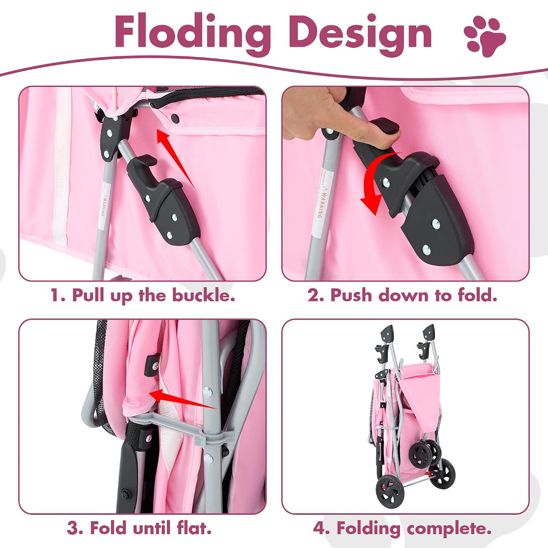 DUMOS 3 Wheels Pet Stroller for Small Dogs and Cats, Foldable