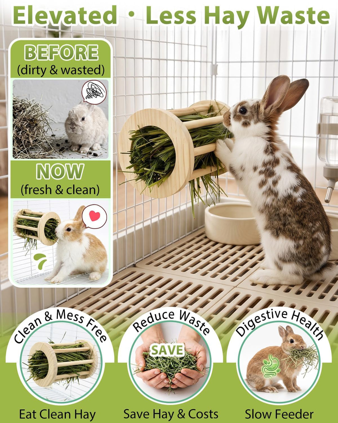 2 in 1 360° Fun Rotating Rabbit Hay Feeder No Waste for Cage