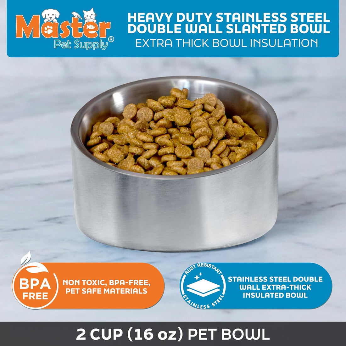 Master Pet Supply Stainless Steel Slanted Dog Cat Food Bowl