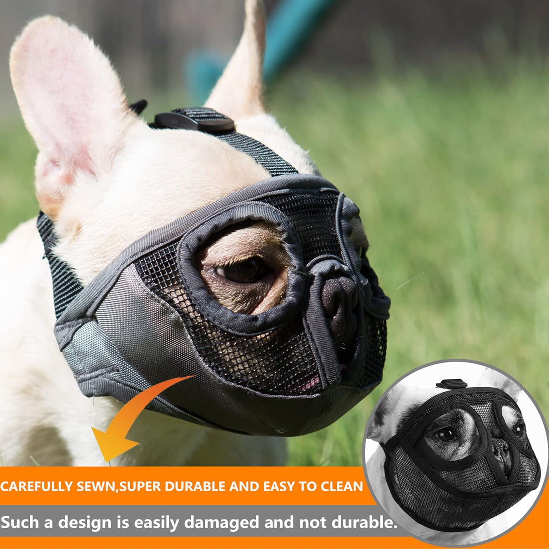 Short Snout Dog Muzzle- Adjustable Breathable Mesh Bulldog Muzzle