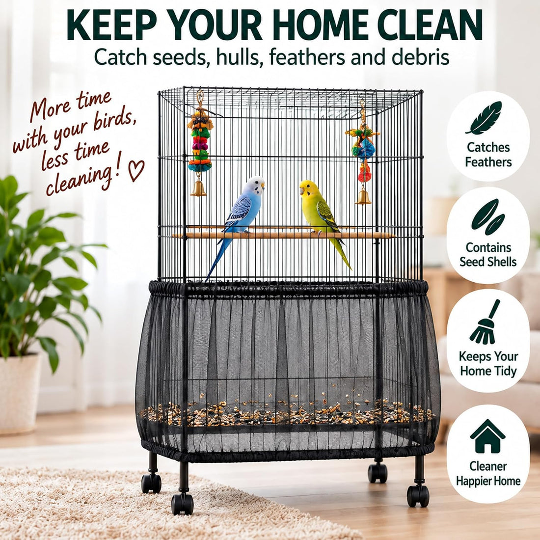 Shappy Bird Cage Net Cover Seed Catcher
