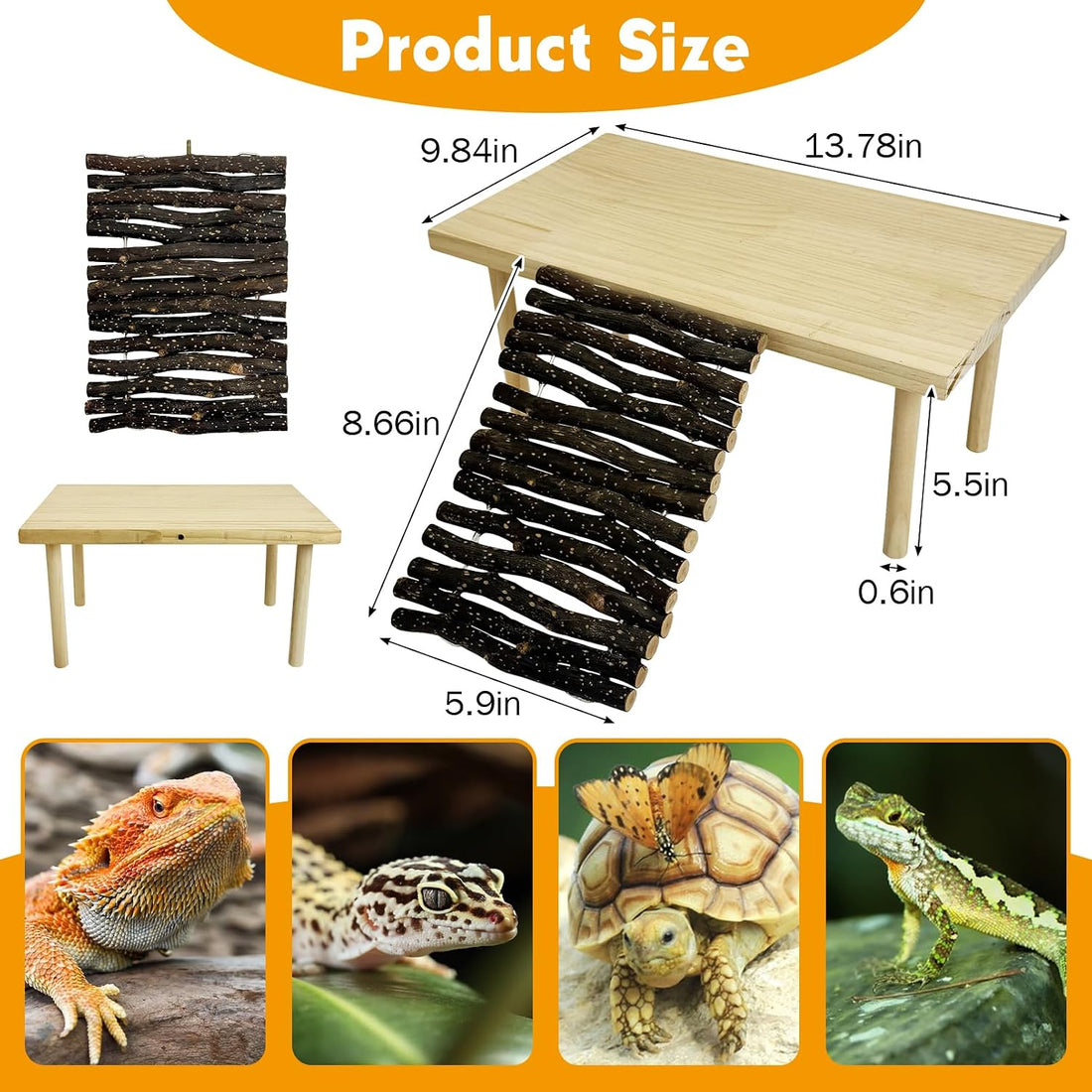 VCEPJH Wooden Bearded Dragon Basking Platform with Climbing Ramp, XL