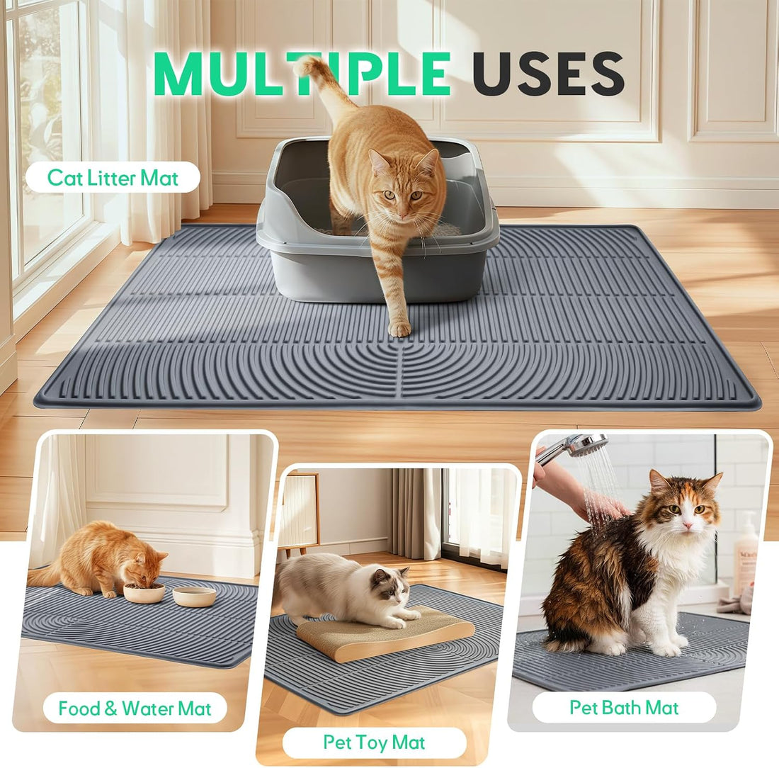 Pawtasy Cat Litter Box Mat,47" x 35" Extra Large Silicone Waterproof