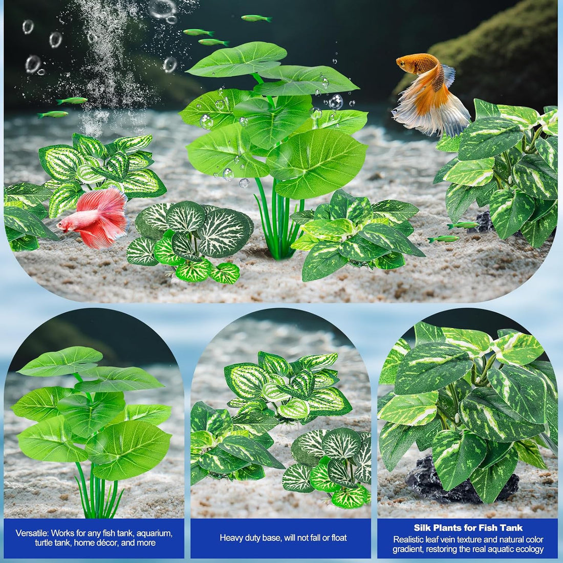 CousDUoBe 12 Pcs Betta Fish Tank Decor，Silk Aquarium Plants Green