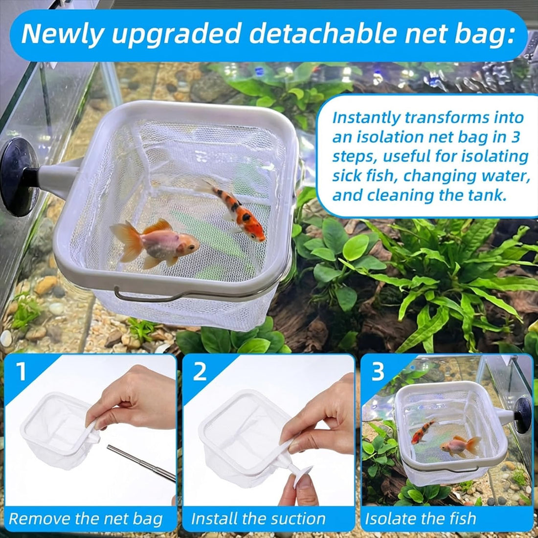 3PCS Aquarium Shrimp Net with Long Extendable Stainless Steel Handle