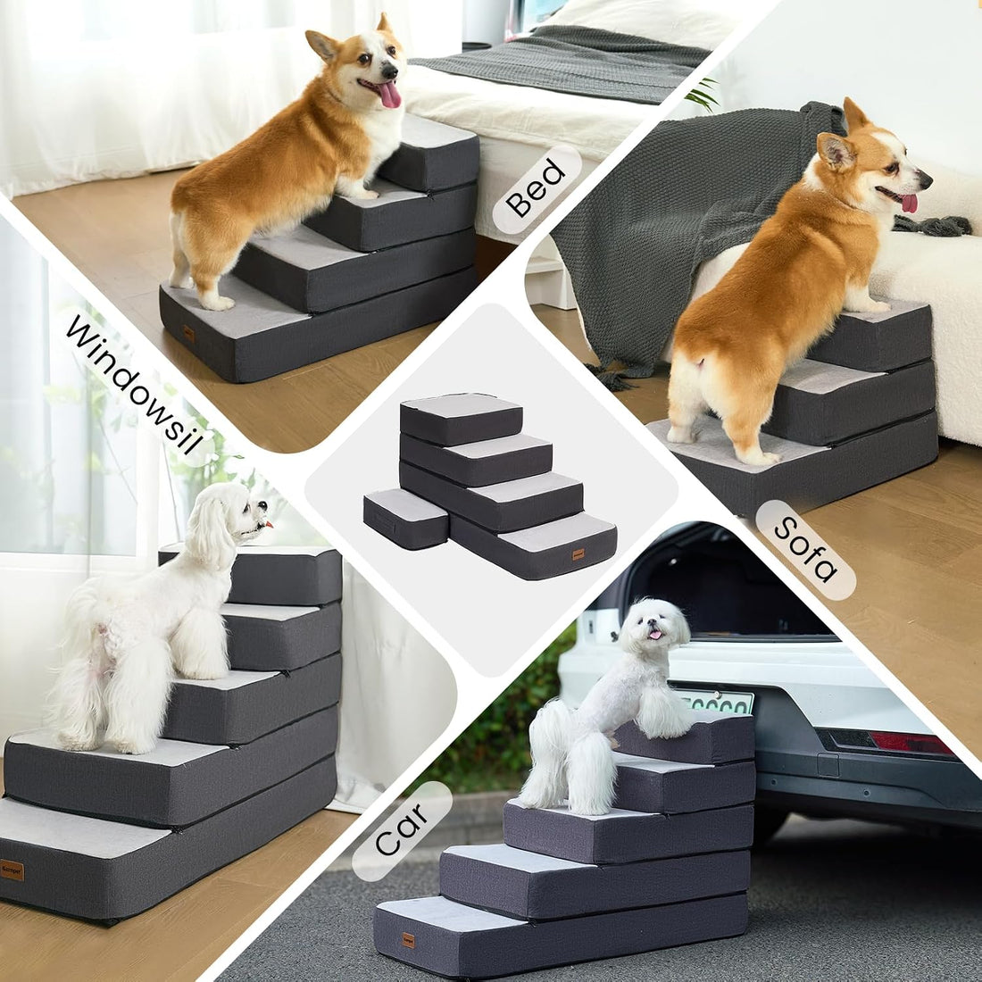 Garnpet 5-Step Adjustable Dog Stairs for High Beds
