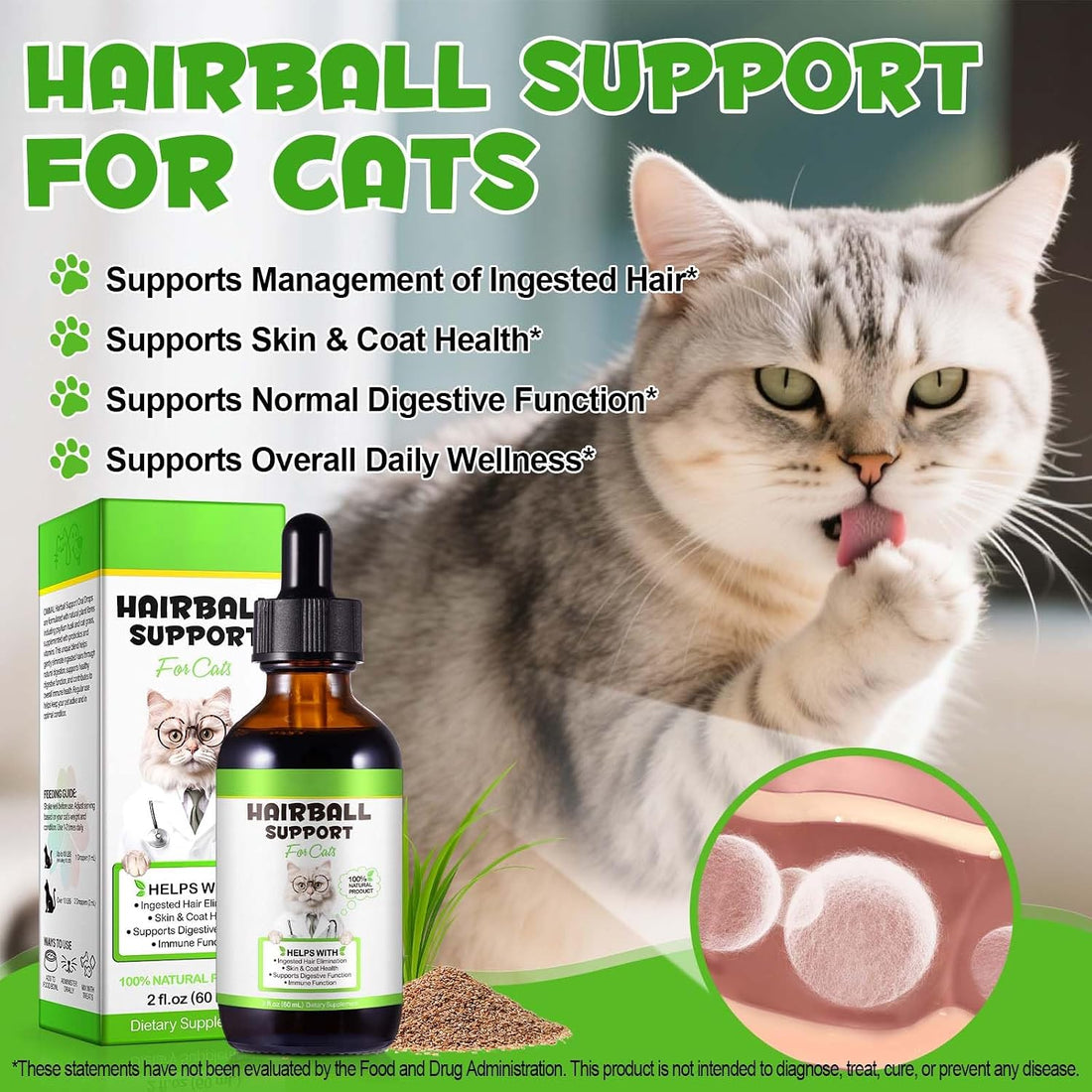 Cat Hairball Remedy Drops, Hairball Treatment for Cats