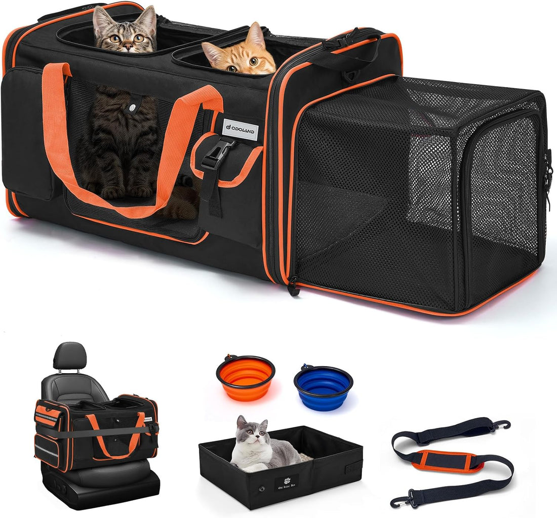 Expandable Extra Large Cat Carrier for 2 Cats with Litter Box