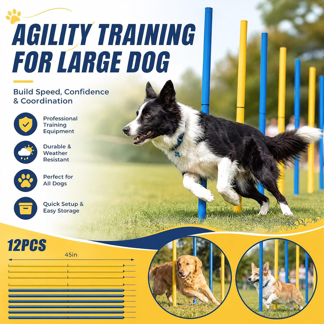 13pcs Large Dog Agility Training Equipment with 28'' Tunnel and Weave
