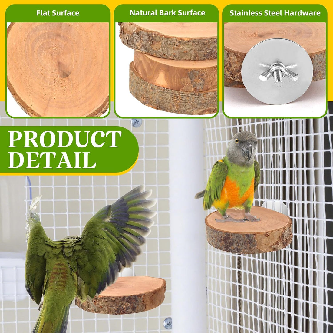 4 Pcs Natural Apple Wood Round Bird Perch Platform for Cage
