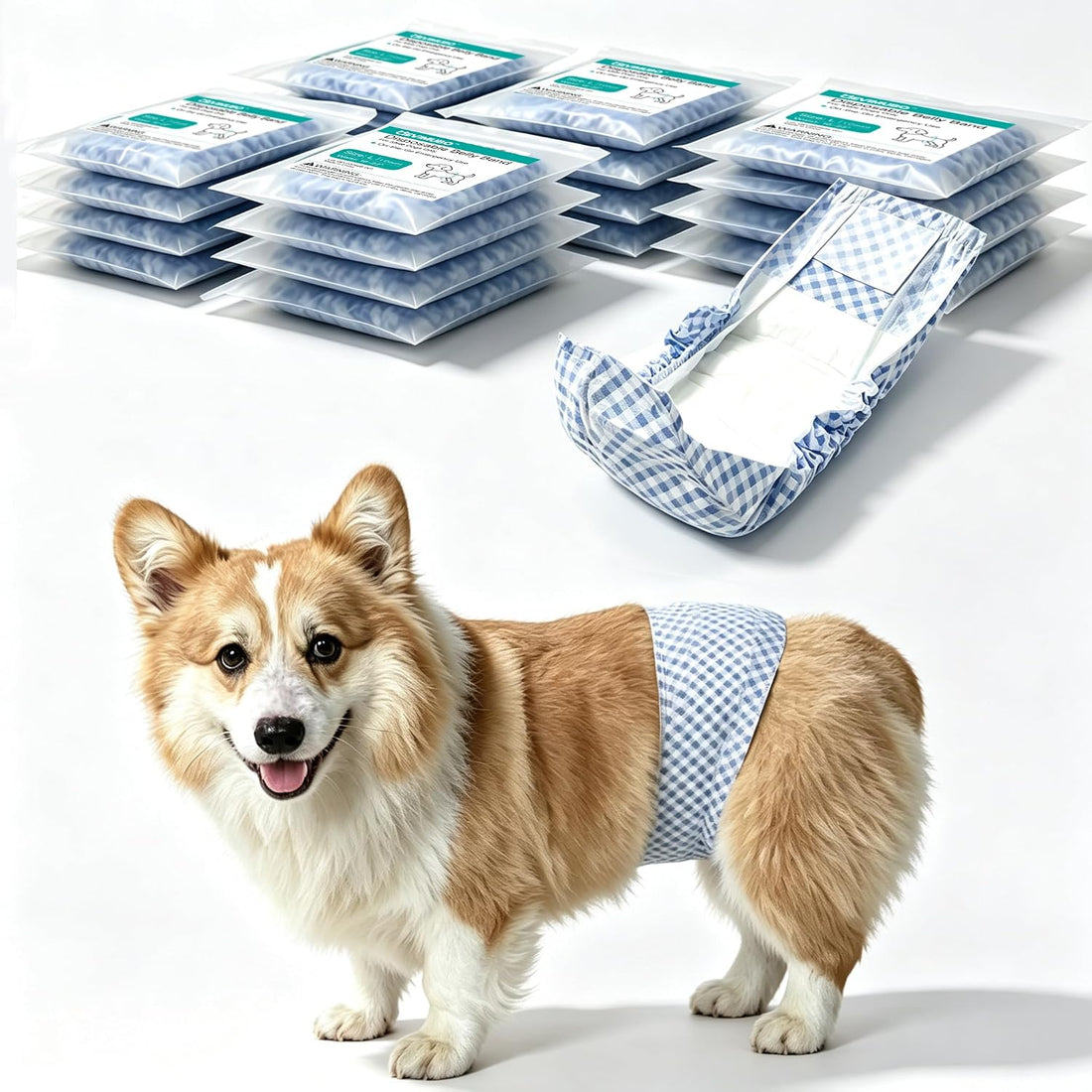 Belly Bands for Male Dogs, Individually Wrapped, 20 ct