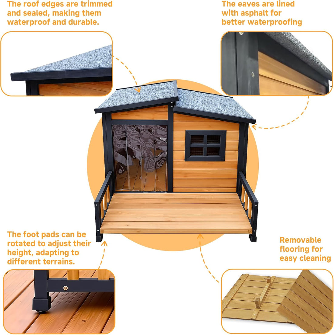 RUNSHED Large Outdoor Dog House W/Elevated Floor, Easy Assembly 39"