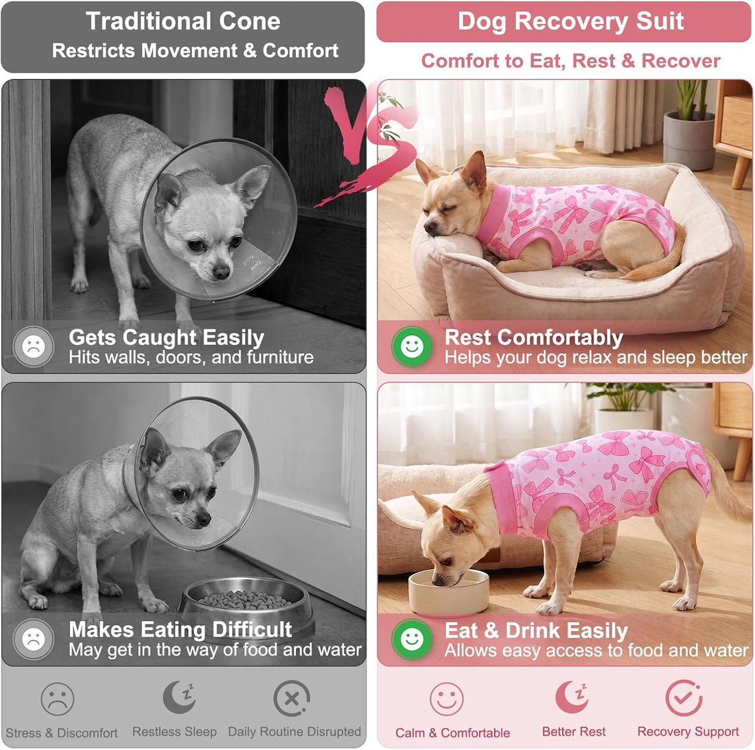 Glittme 2-Pack Ribbed Dog Surgery Recovery Suits for Female Dogs