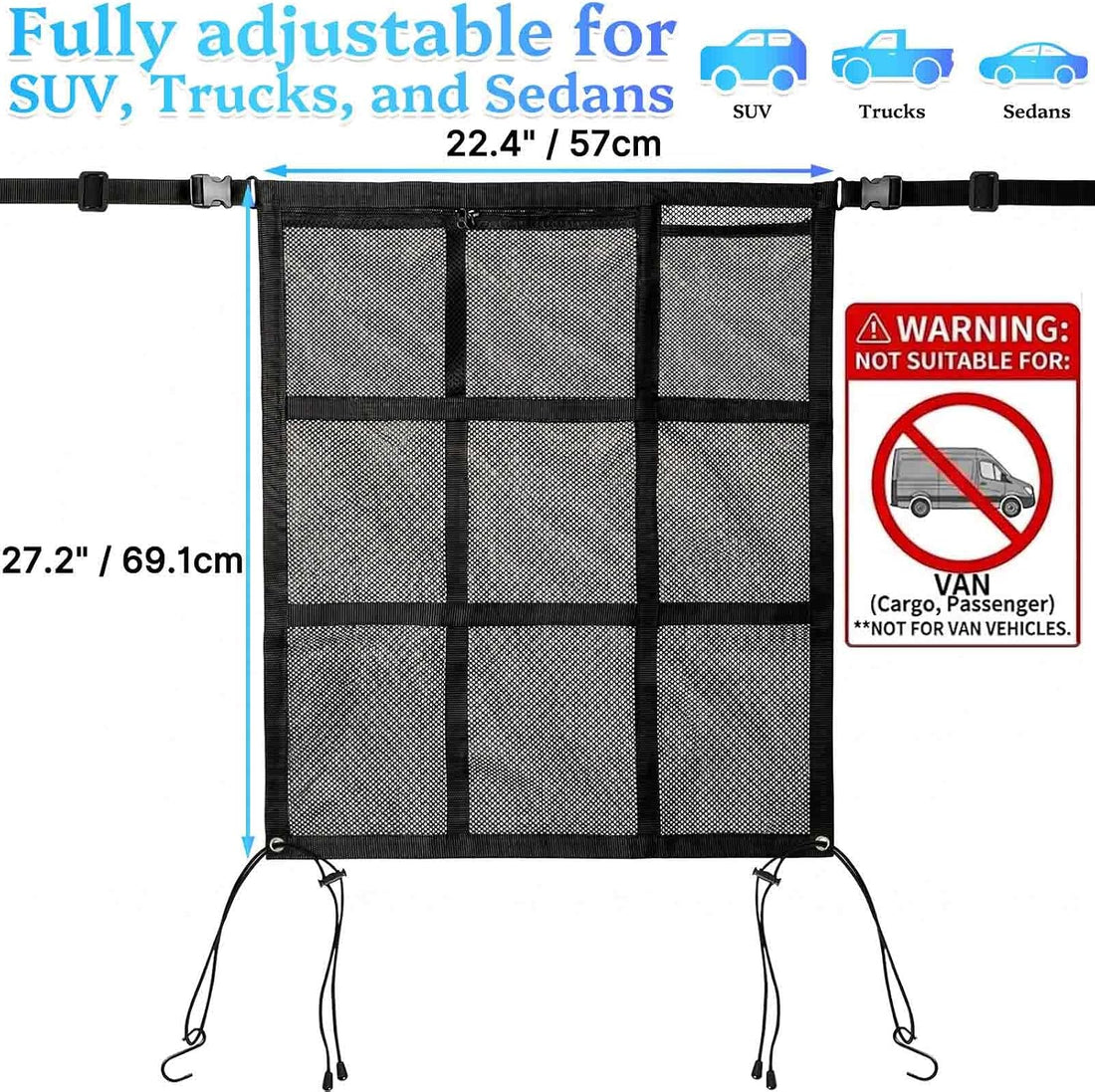 Aolamegs Dog Car Barrier Net, 27.2 x 22.4 in, with Storage Pockets
