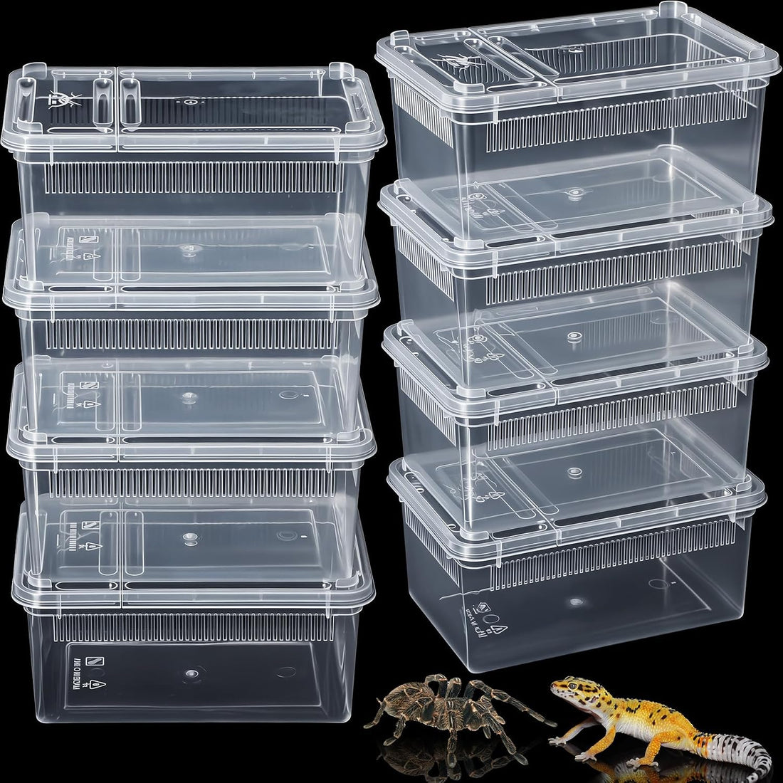 8 Pcs Reptile Breeding Box, Vent Strips, Clear, 10.6 x 7.4 x 4.7 Inch