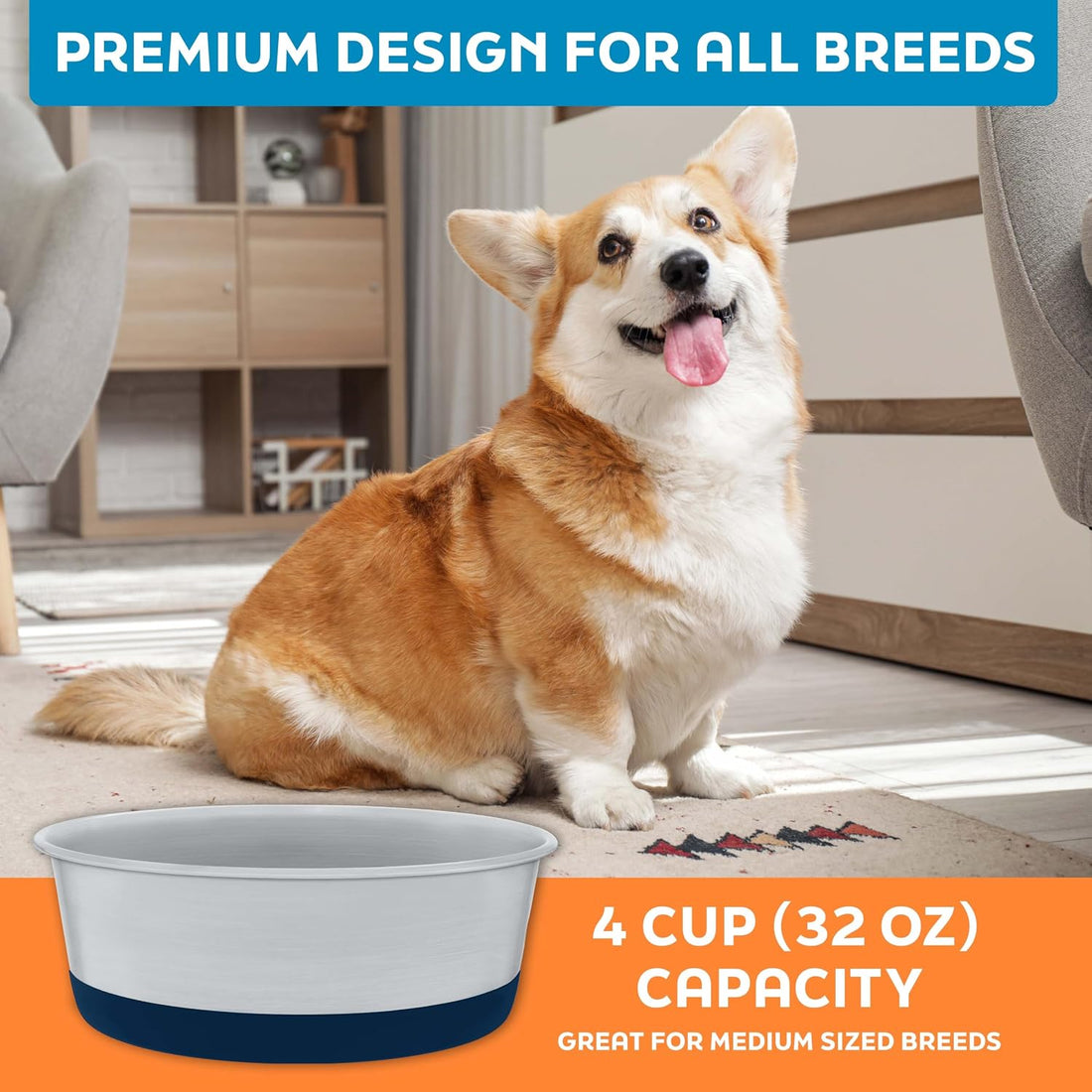 Master Pet Supply Stainless Steel Dog Bowls - 4 Cup (32 oz)