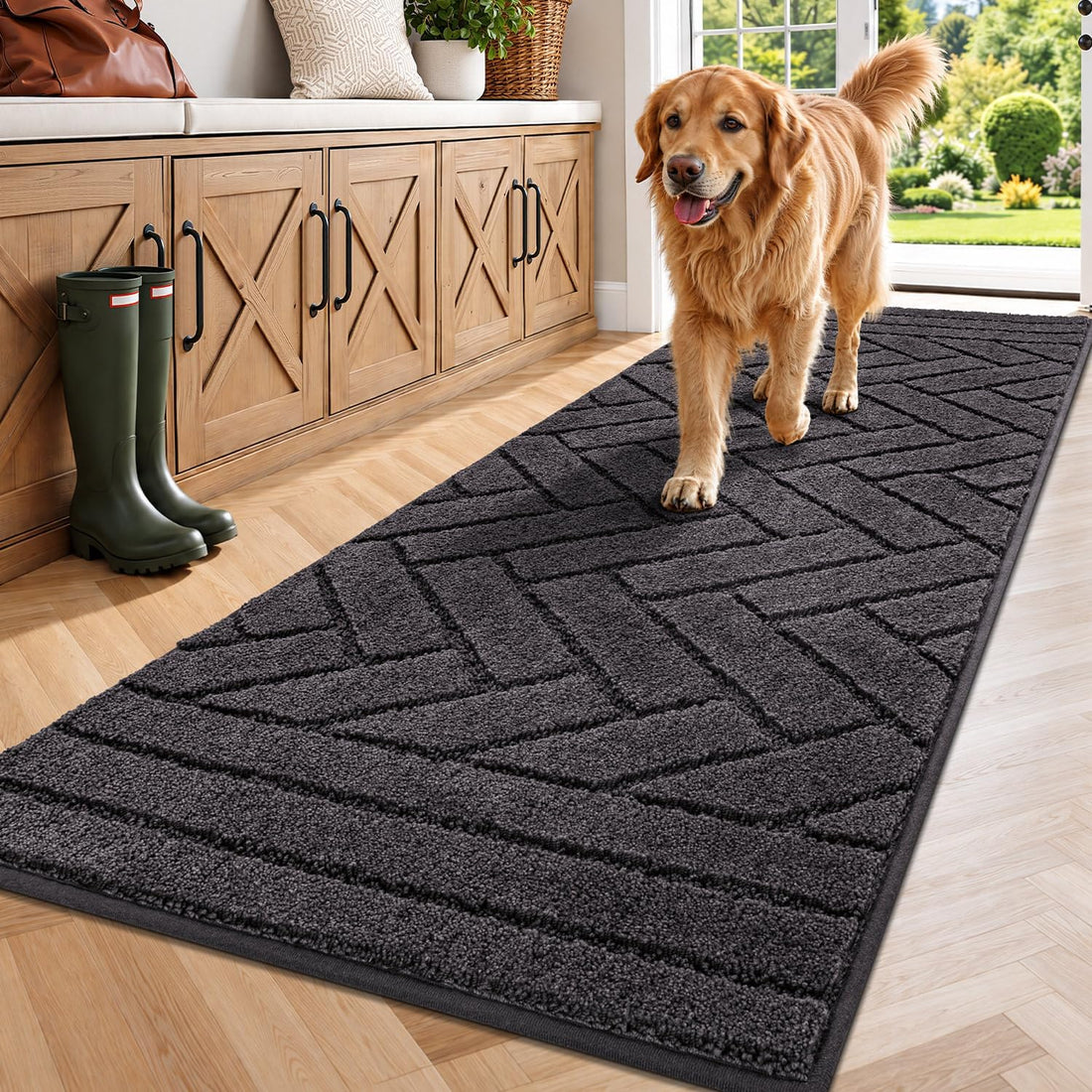 Tindbea Dog Door Mat for Mud Paws, Dirt Trapper Mud Mat, 24"x59"