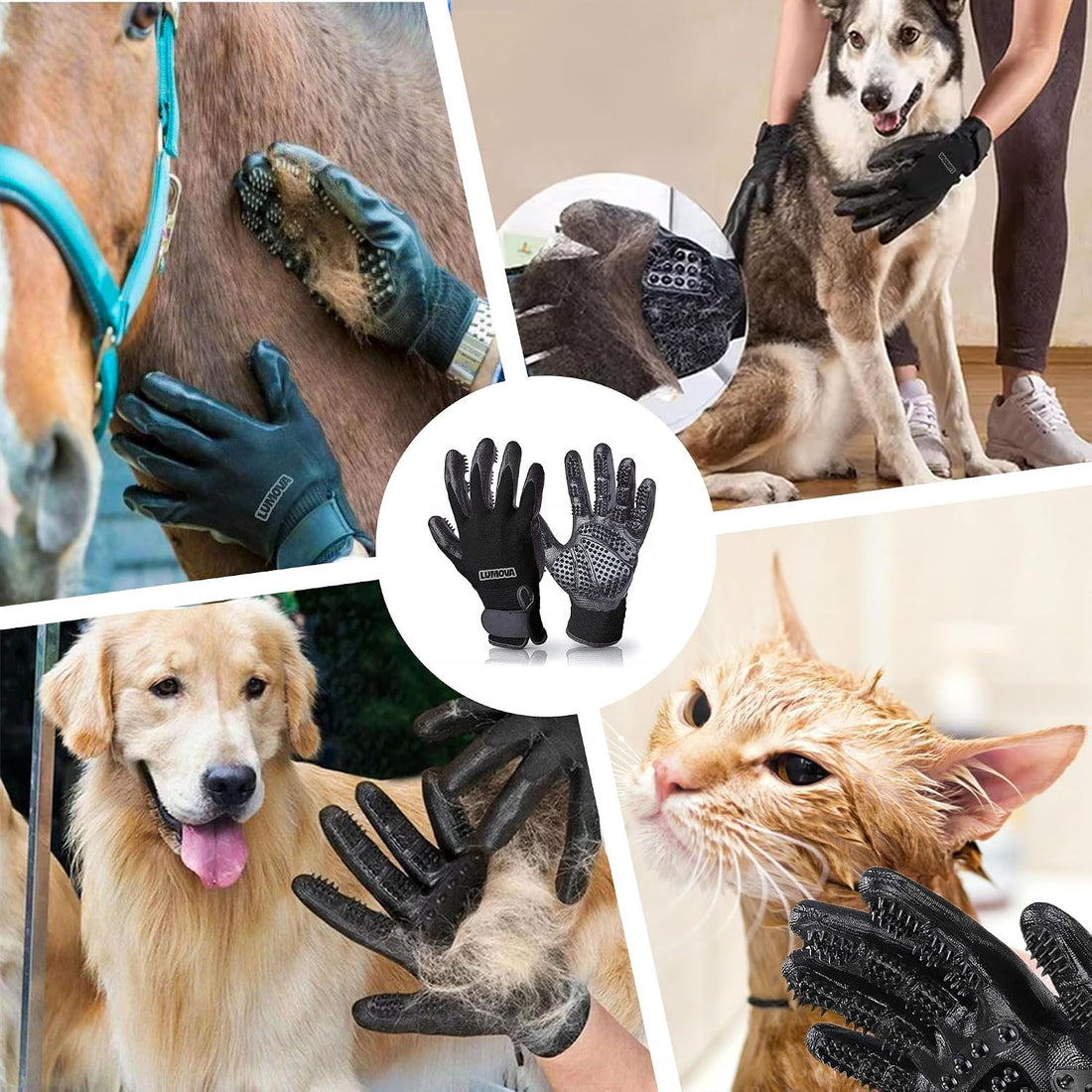 Pet Grooming Glove – Patented Rubber-Massage Shedding Bath & Hair