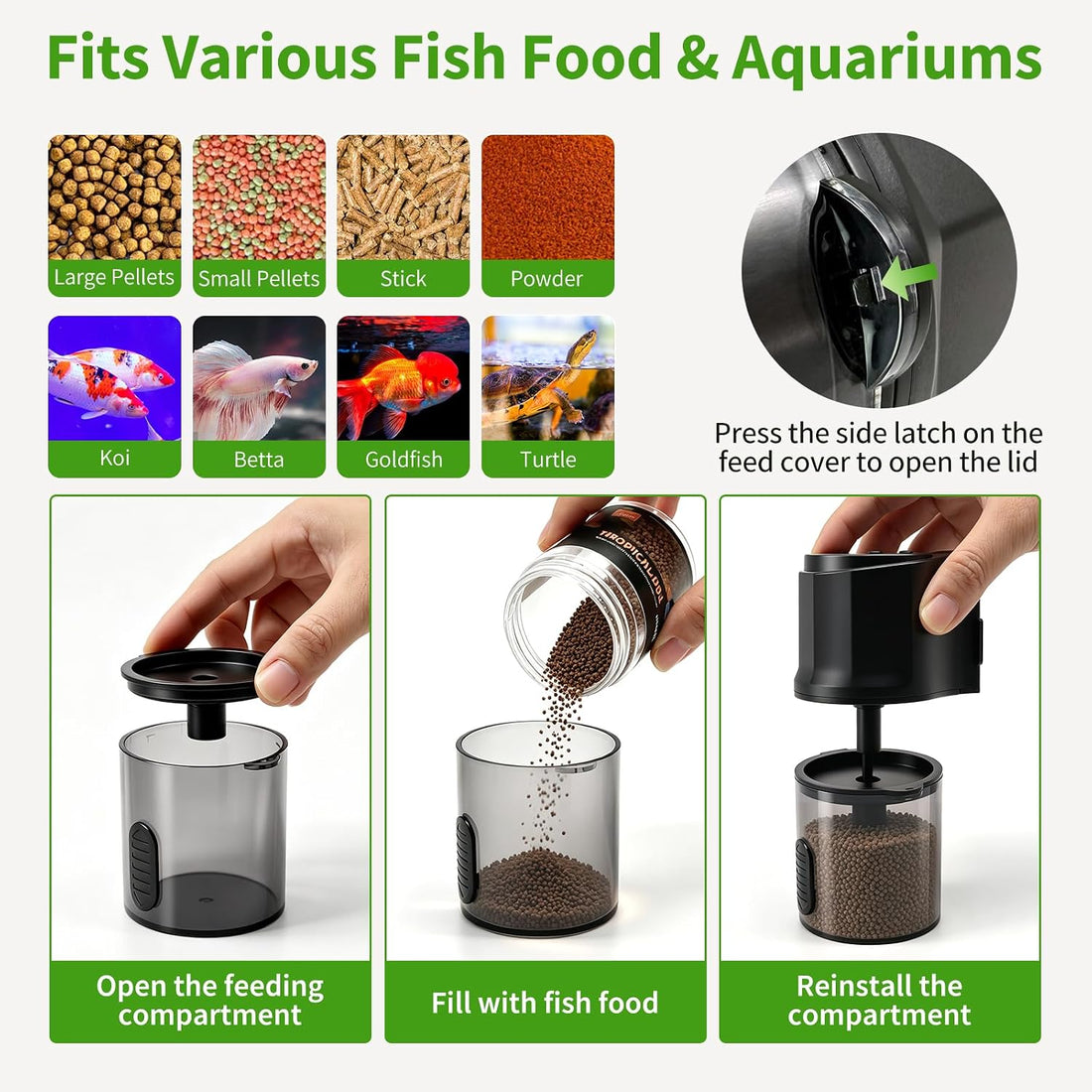 Automatic Fish Feeder for Aquarium One-Touch Easy Setup with 8/12/24