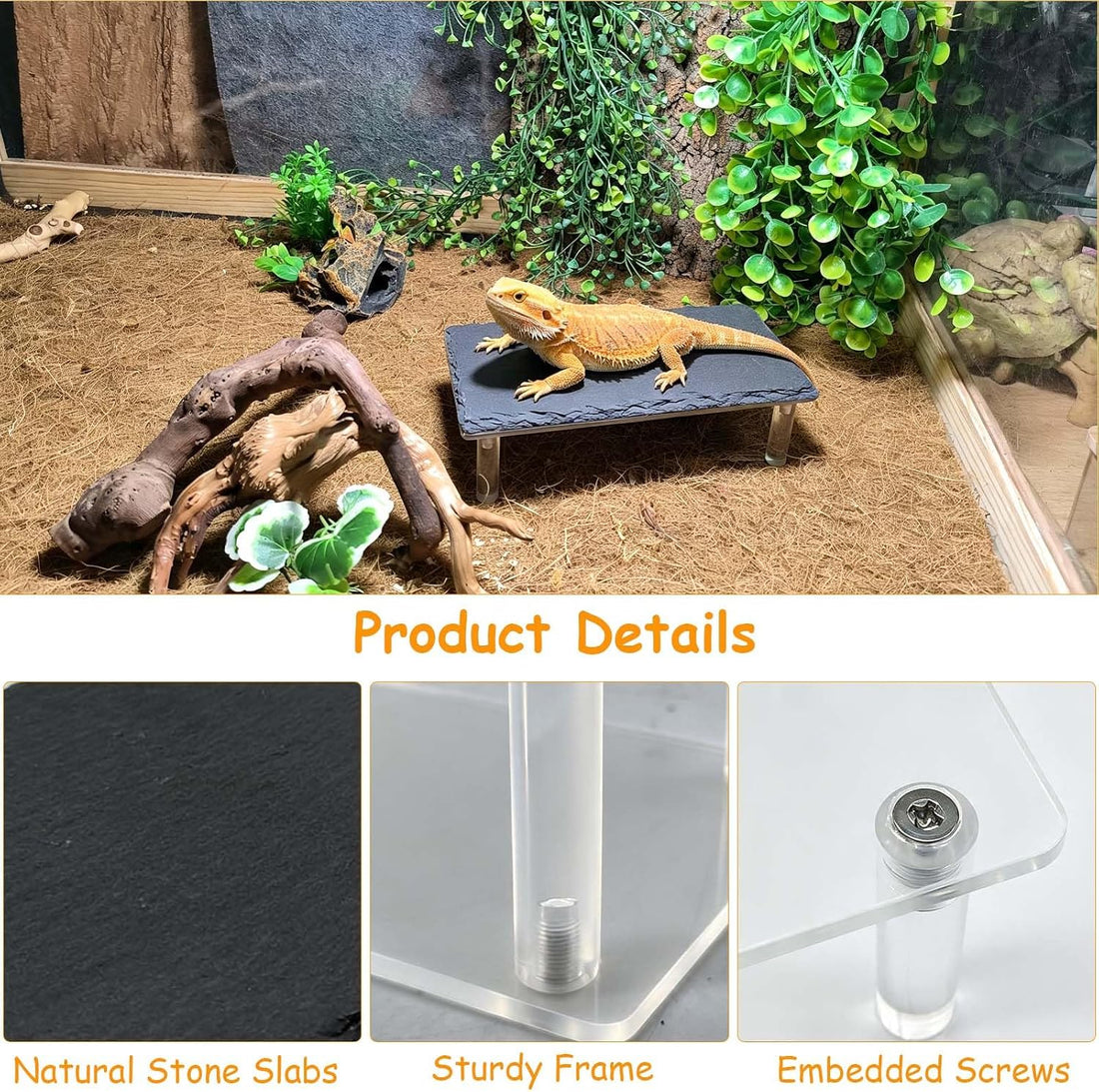 Bearded Dragon Basking Platform,Reptile Hide Cave with Slate Rock,S