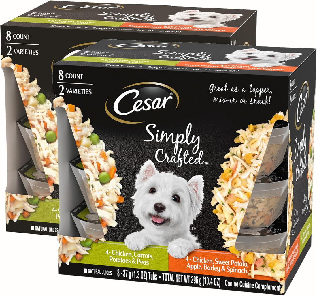 Cesar Simply Crafted Dog Food Topper, Chicken Pack, 1.3 oz, 8 Count