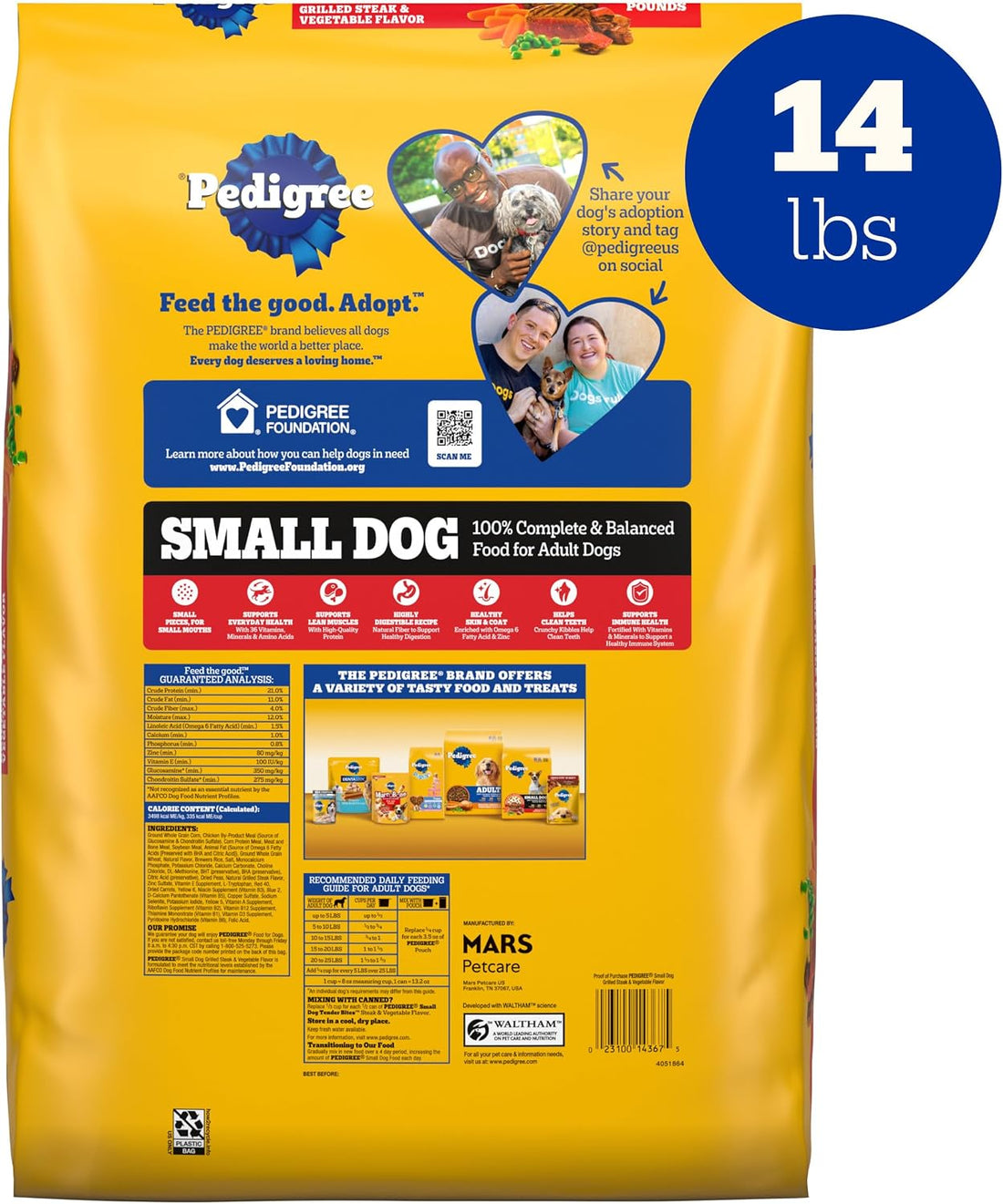 Pedigree Small Dogs Dry Dog Food, Grilled Steak and Vegetable, 14 lb