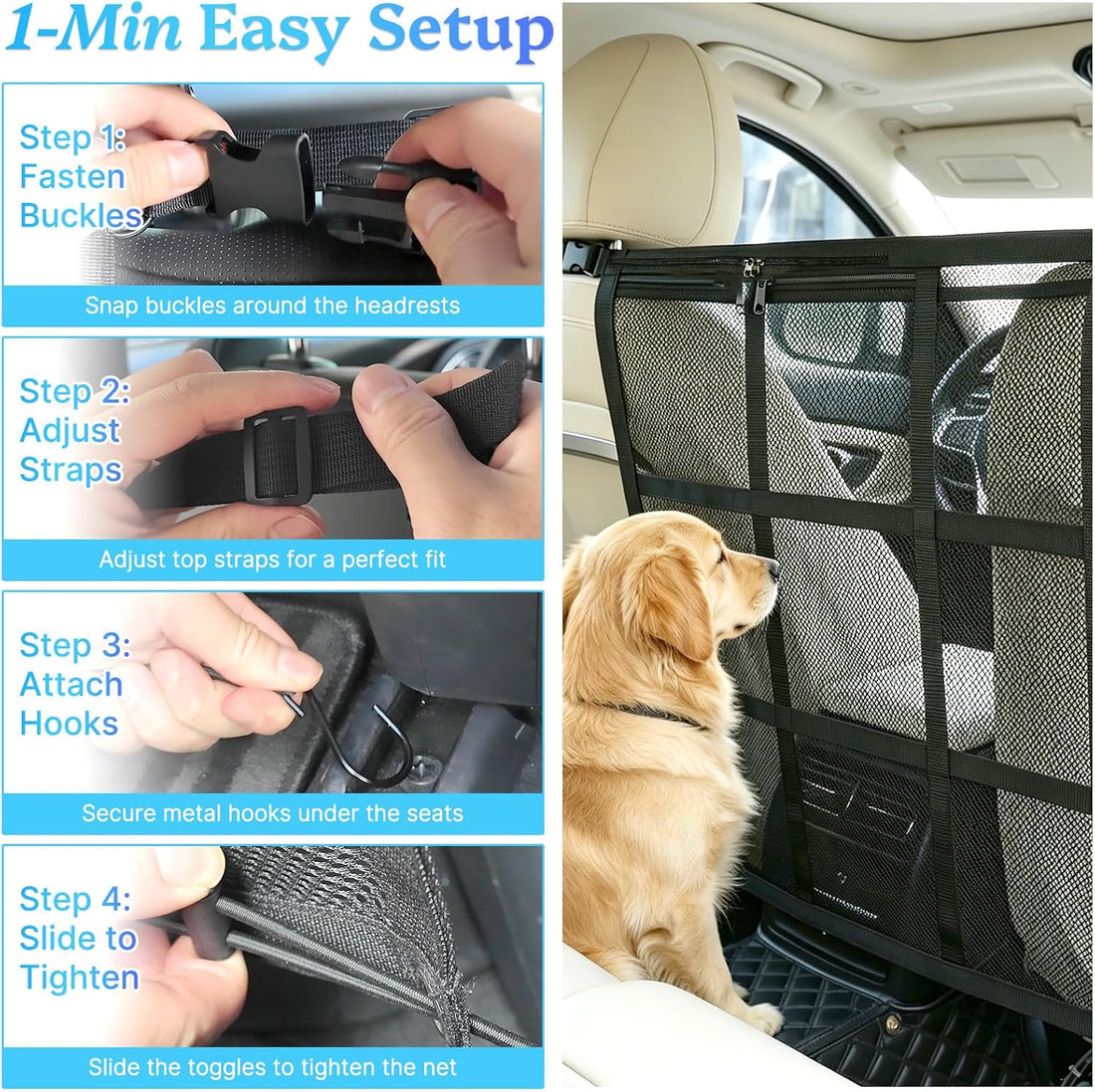 Aolamegs Dog Car Barrier Net, 27.2 x 22.4 in, with Storage Pockets
