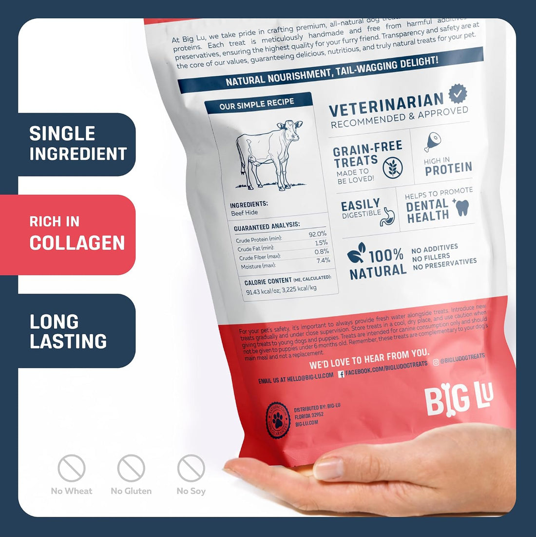 Big Lu -Beef Collagen Sticks for Dogs, 12 Inch