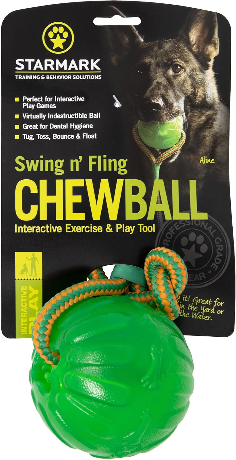 Starmark Everlasting Fun Ball on a Rope Dog Toy,Greens,Medium/Large