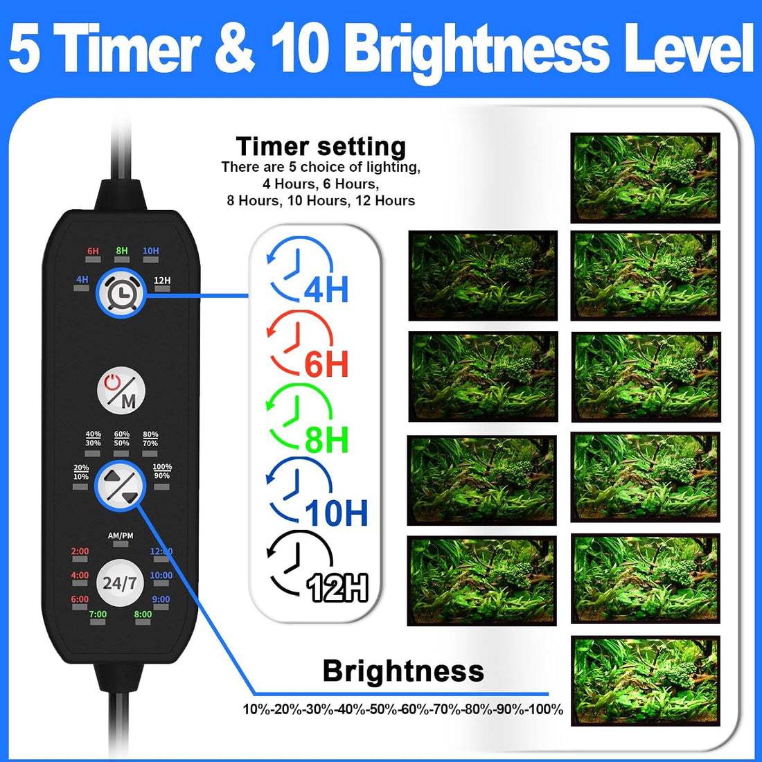 SEAOURA Clip On Aquarium Light for Plants-24/7 Fish Tank Light