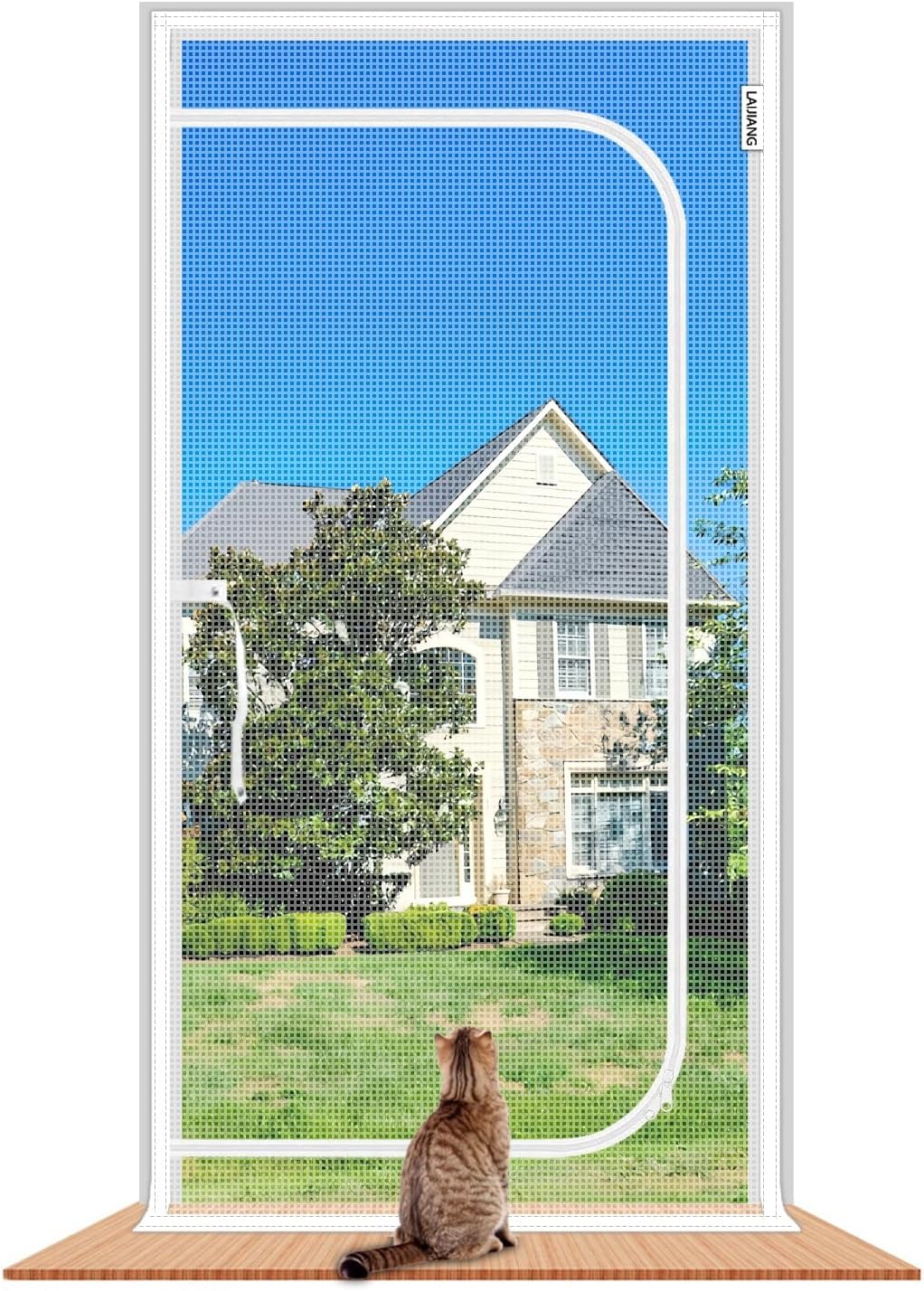 Reinforced Cat Screen Door with Zipper Fits Openings 42x85''