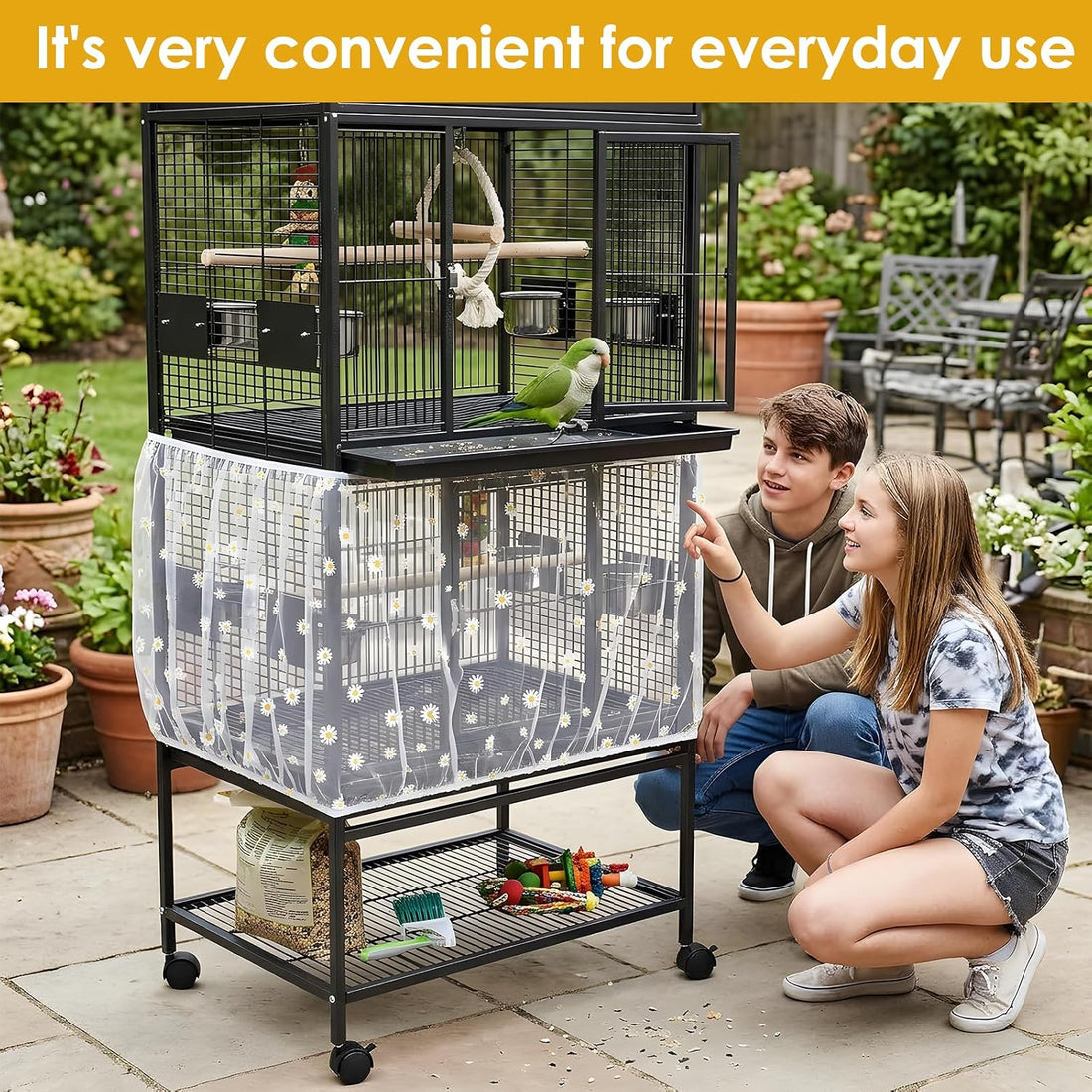 Universal Bird Cage Seed Catcher, Nylon Mesh Stretchy Bird Cage Skirt