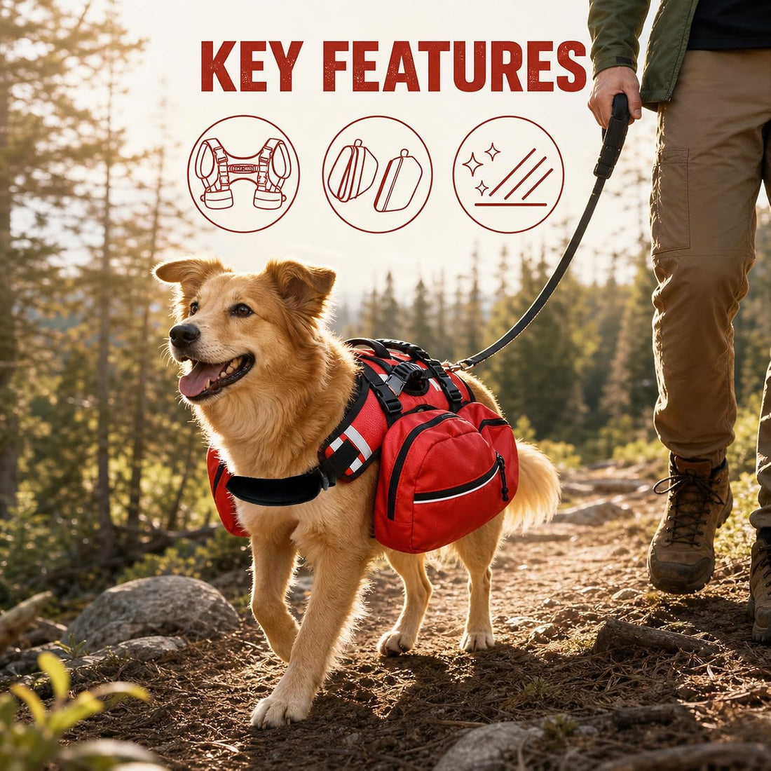 Dog Hiking Backpack, Dog Harness with Pockets Lightweight 2 in 1
