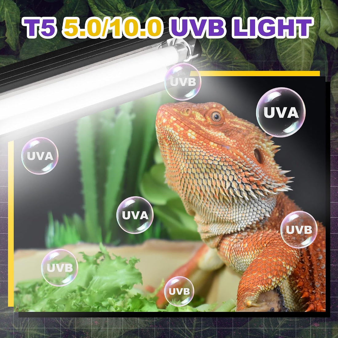 T5 HO UVB Lighting Combo Kit, Reptile Light Fixture, 8W 5.0 UVB