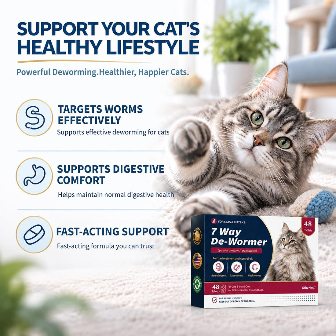 Dewormer for Cats & Kittens, Broad Spectrum Wormer for Tapeworms