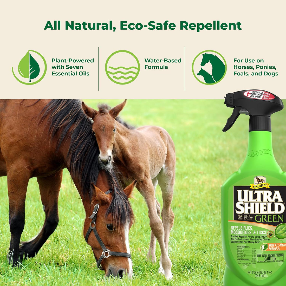 Absorbine UltraShield Green Natural Insect Repellent, 32 oz Sprayer
