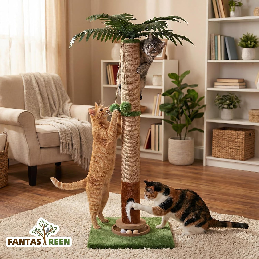 Fantasreen Cat Scratching Post 35'' Tall with Toy Mouse for Indoor