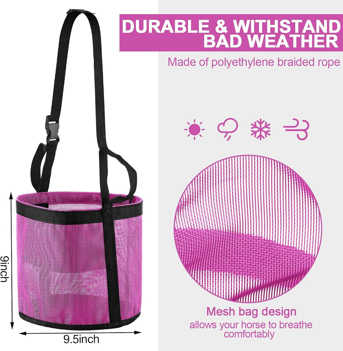 2 Pcs Horse Feed Bag, Heavy Duty Mesh Feeder with Adjustable Strap
