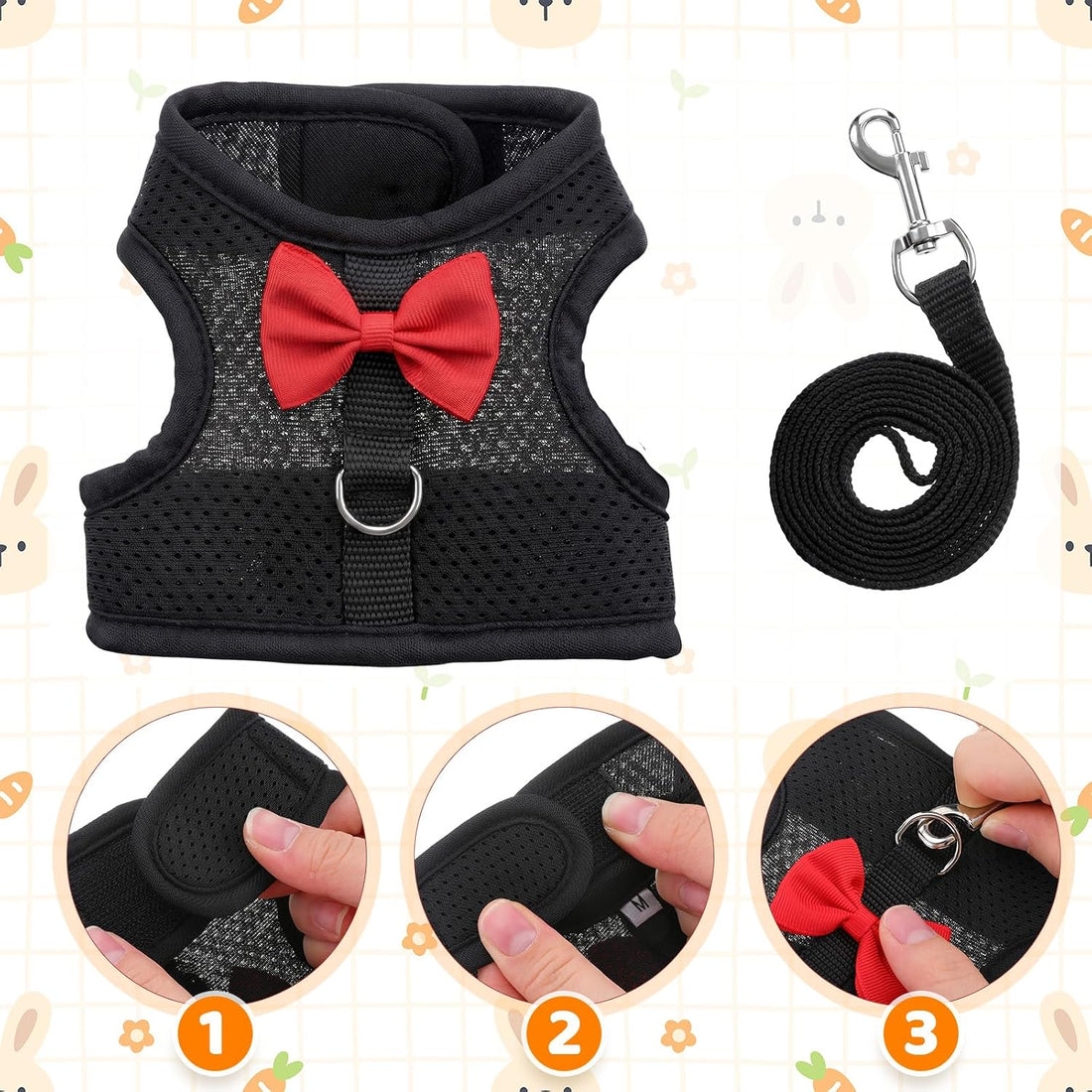 Rabbit Ferret Harness Bunny Harness and Leash Set Soft Breathable M