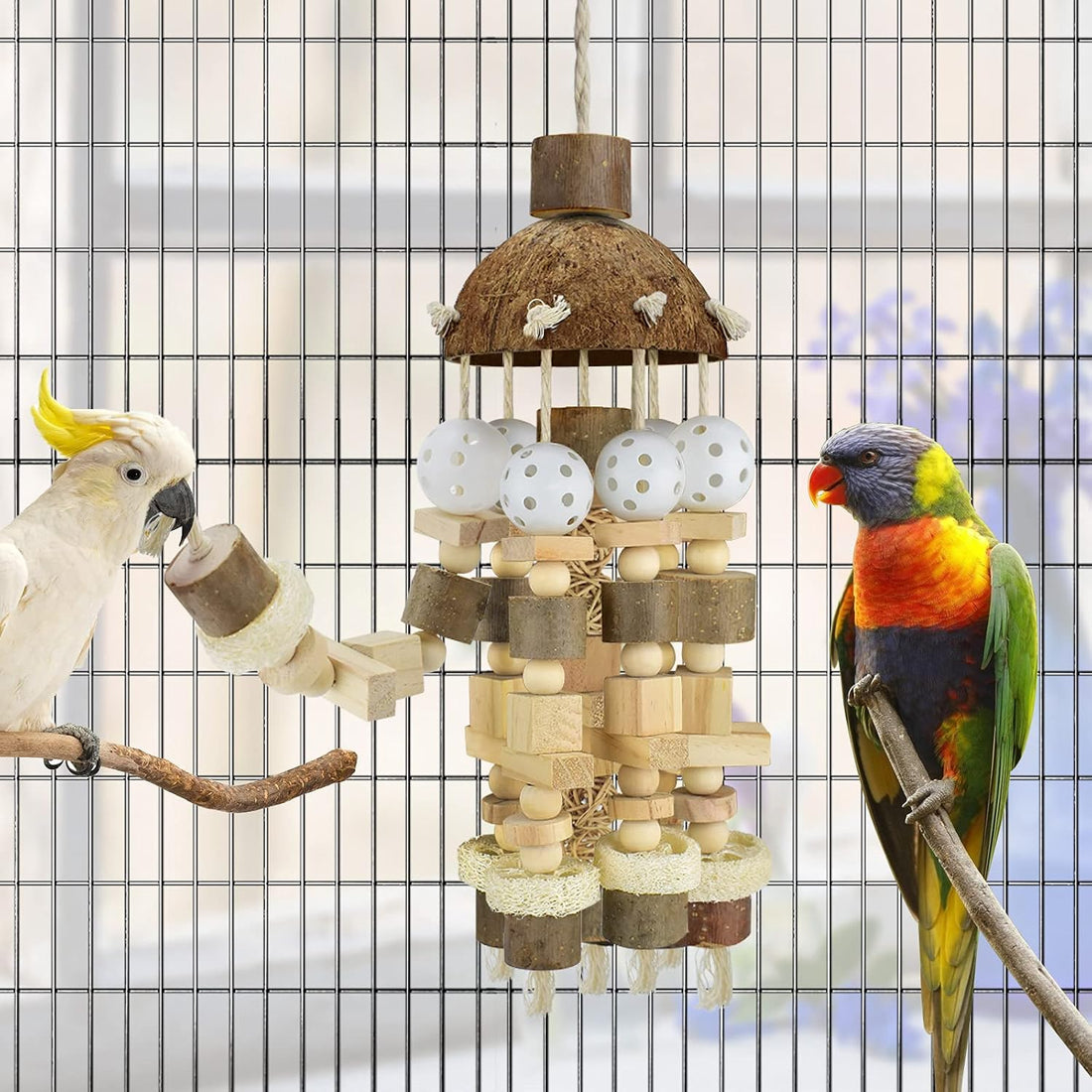 KATUMO Bird Toy, Large Parrot Natural Wooden Blocks Chewing Toy Suits