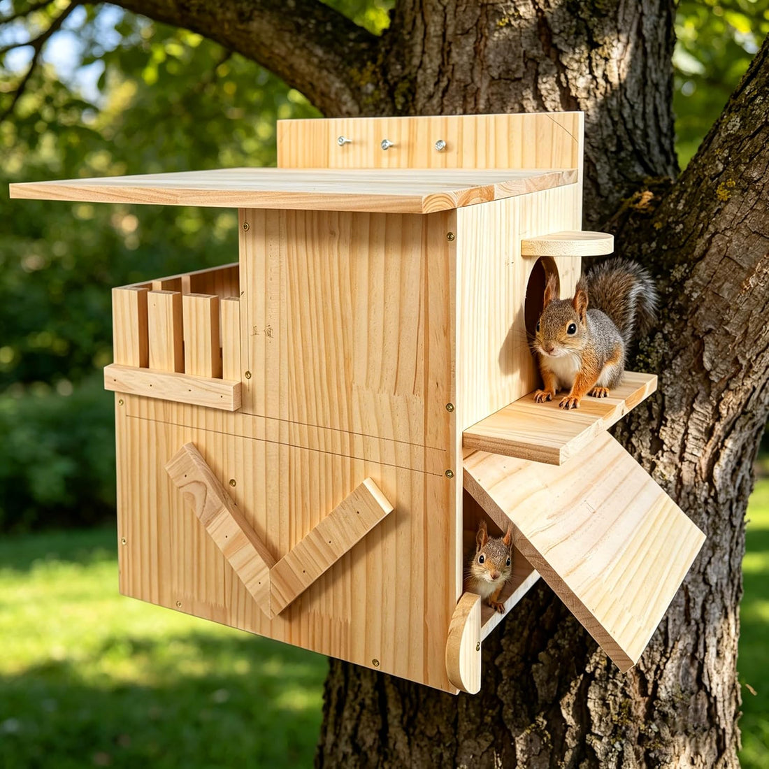 Extra-Large 3-Chamber Squirrel Nesting Box with Dual Platforms