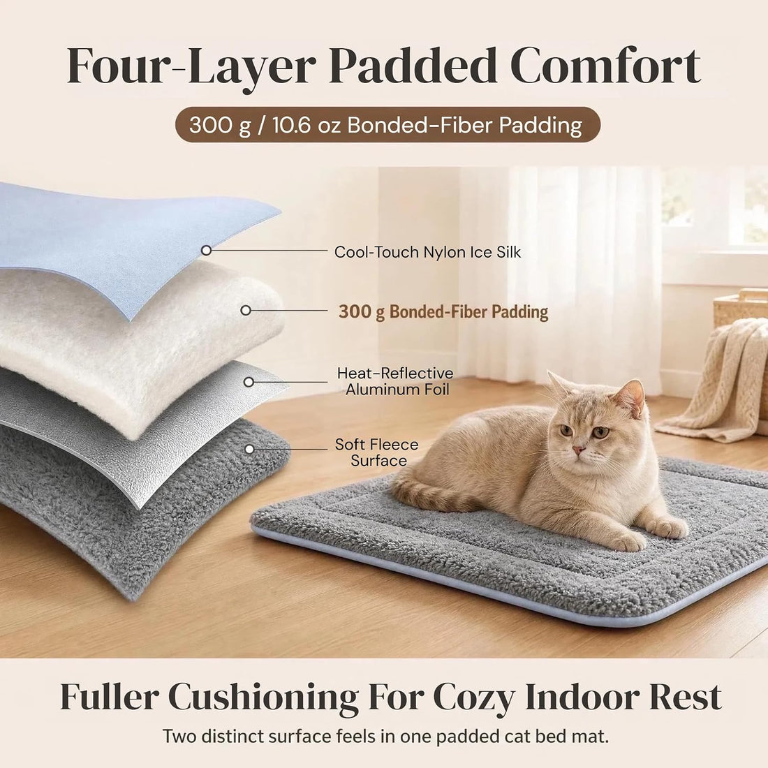 Reversible Cat Bed Mat, Cool-Touch Ice Silk & Self-Warming Fleece