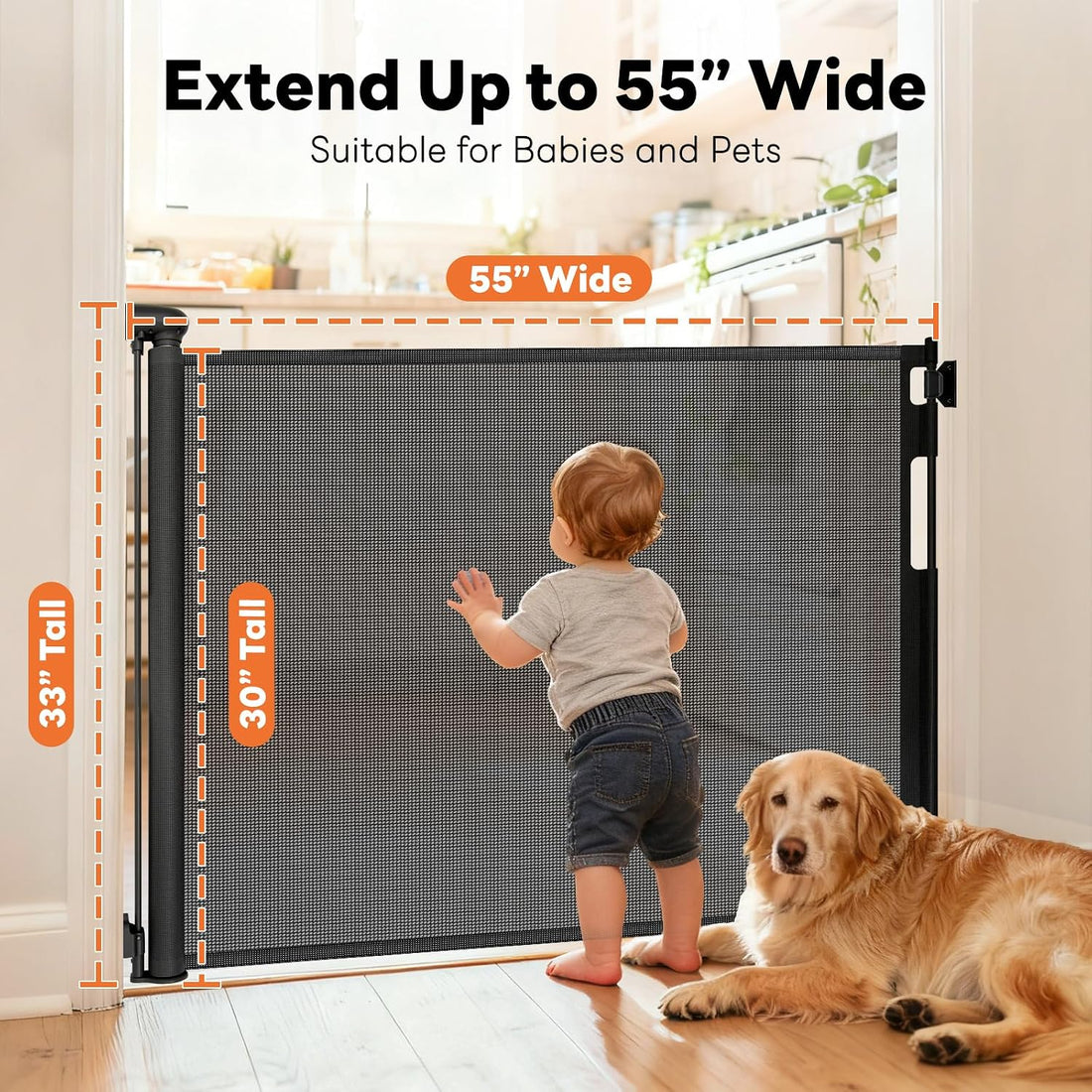 Retractable Baby Gate for Stairs and Doorways